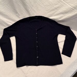 New York & Company Black/Blue V-Neck Button Up  Sweater